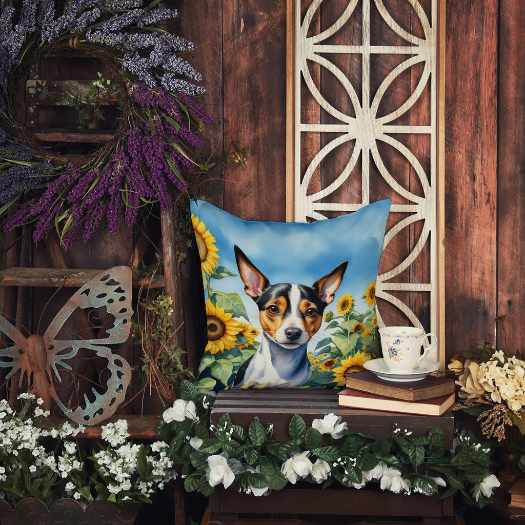 Rat Terrier in Sunflowers Decorative Throw Pillow 18x18 Indoor Outdoor Accent Cushion, Fabric Cover with Insert for Sofa, Bed, Porch & Living Room