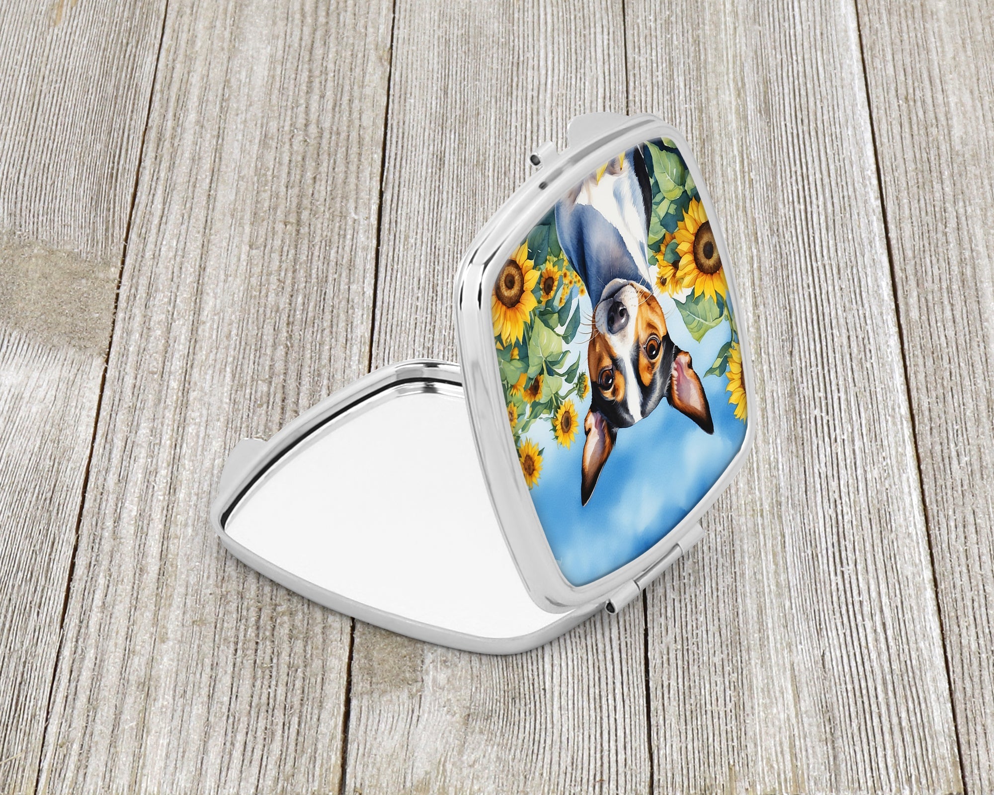 Rat Terrier in Sunflowers Compact Mirror Decorative Travel Makeup Mirror for Women Girls Gifts Pocket Makeup Mirror Folding Handheld