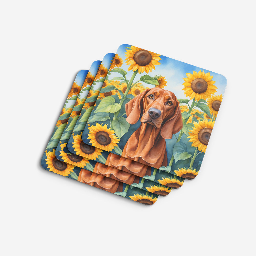 Redbone Coonhound in Sunflowers Foam Coasters Set of 4 Cup Coasters for Indoor Outdoor, Tabletop Protection, Anti Slip, Mouse pad Material
