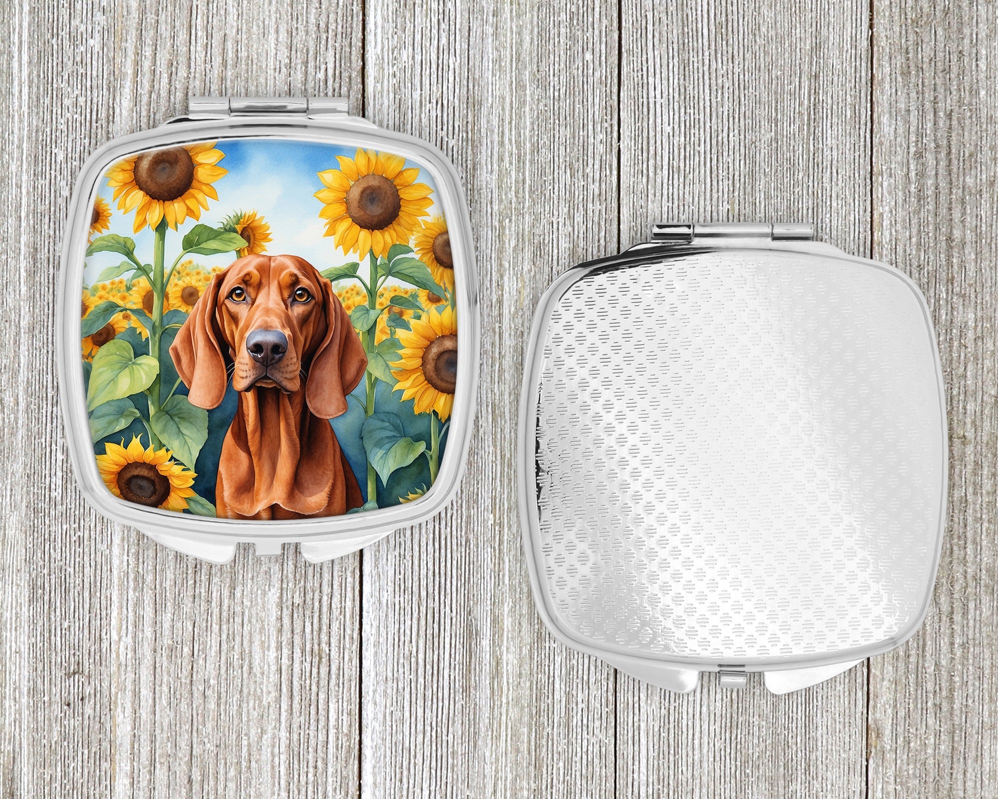 Redbone Coonhound in Sunflowers Compact Mirror Decorative Travel Makeup Mirror for Women Girls Gifts Pocket Makeup Mirror Folding Handheld