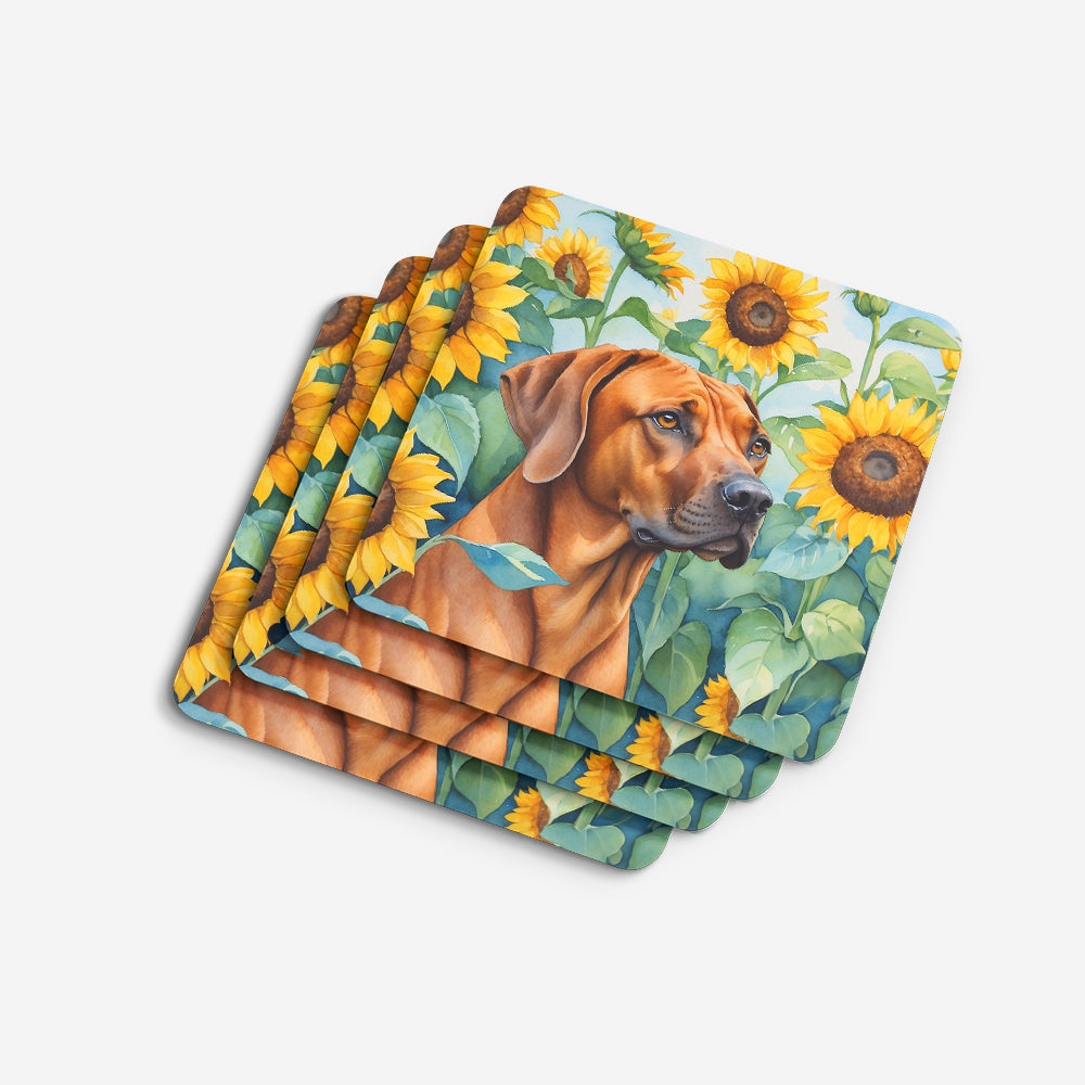 Rhodesian Ridgeback in Sunflowers Foam Coasters Set of 4 Cup Coasters for Indoor Outdoor, Tabletop Protection, Anti Slip, Mouse pad Material