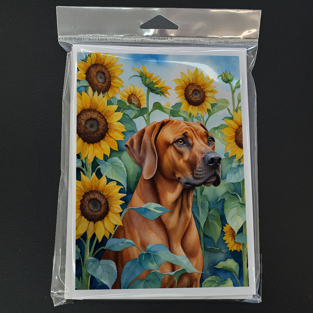 Rhodesian Ridgeback in Sunflowers Greeting Cards Pack of 8 Blank Cards with Envelopes Whimsical A7 Size 5x7