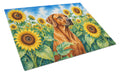 Rhodesian Ridgeback in Sunflowers Cutting Board Tempered Glass Kitchen Cutting Surface, Heat Resistant Chopping Board with Non-Slip Feet, Decorative Food Prep & Serving