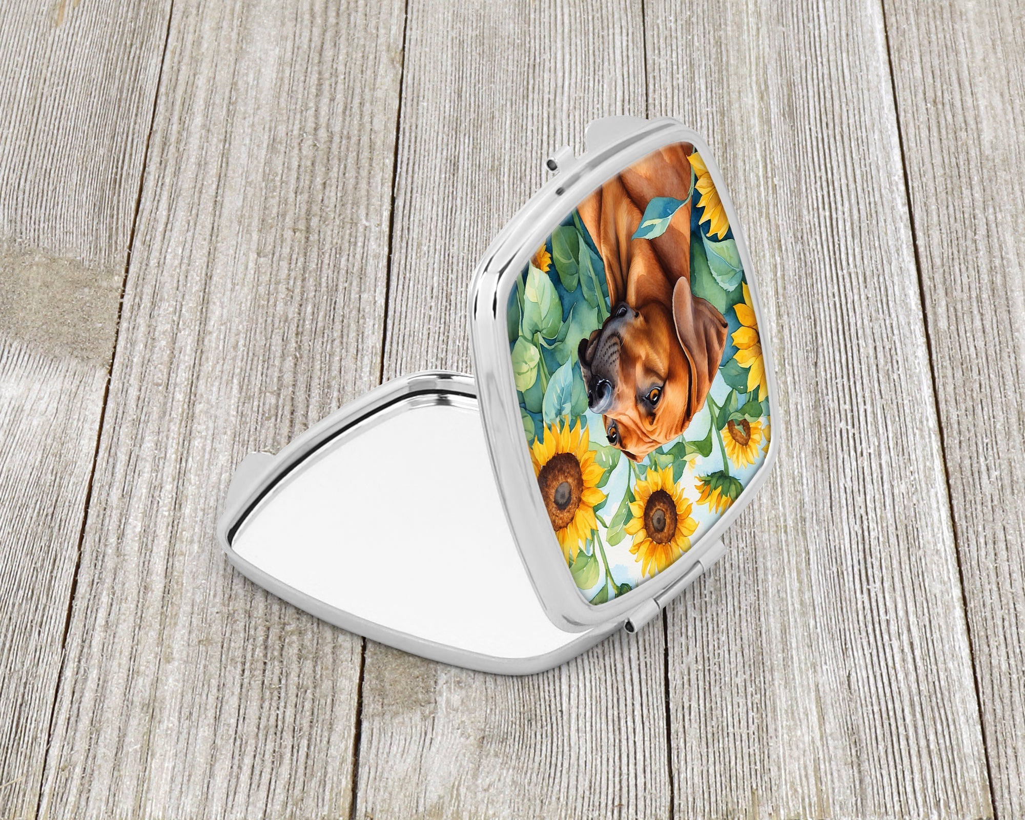 Rhodesian Ridgeback in Sunflowers Compact Mirror Decorative Travel Makeup Mirror for Women Girls Gifts Pocket Makeup Mirror Folding Handheld