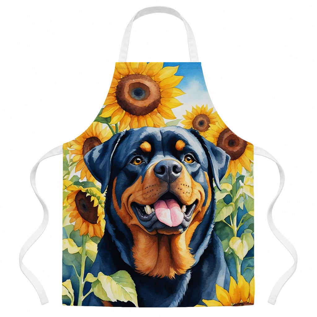 Rottweiler in Sunflowers Apron Cooking Kitchen Server Baking Crafts Gardening for Adult Women Men, Unisex, Large, Multicolor