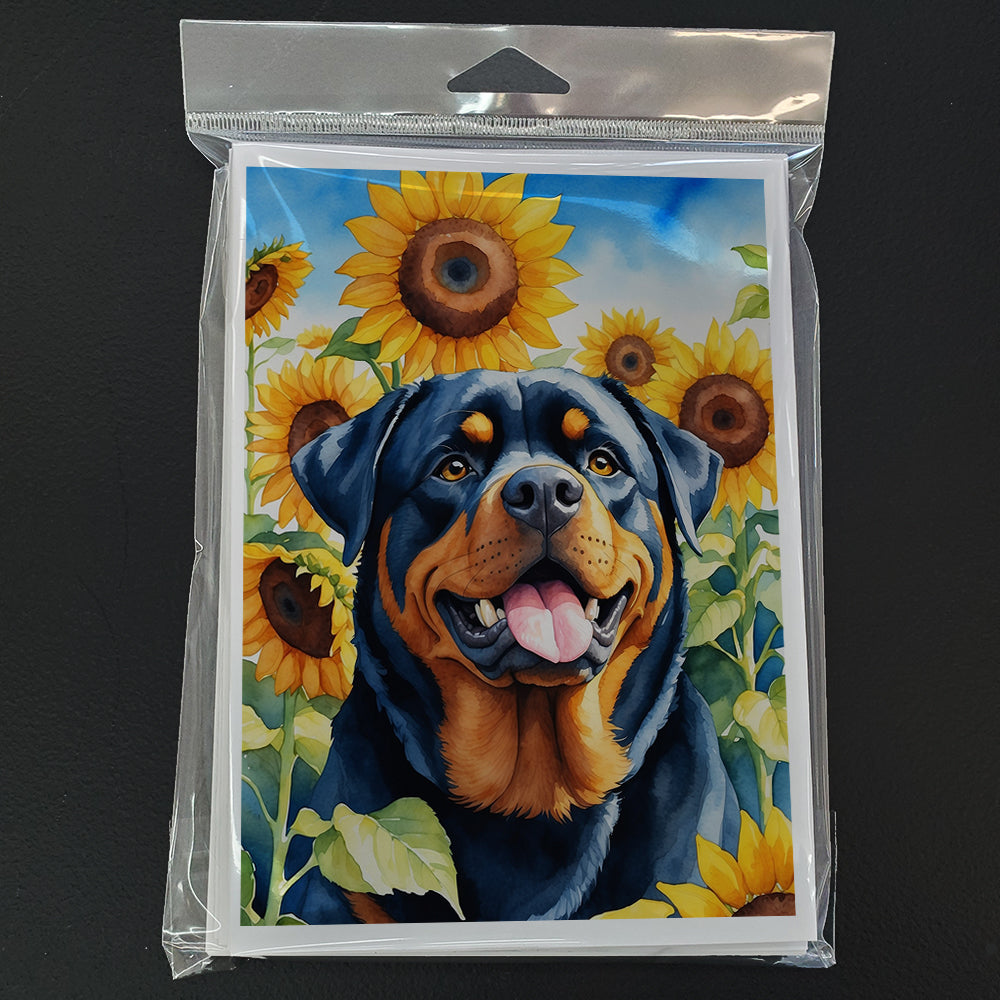 Rottweiler in Sunflowers Greeting Cards Pack of 8 Blank Cards with Envelopes Whimsical A7 Size 5x7