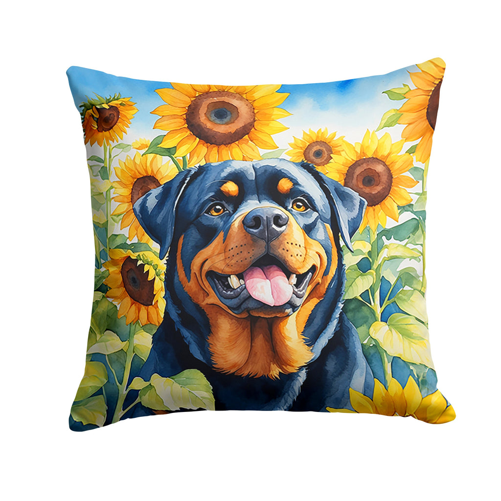Rottweiler in Sunflowers Decorative Throw Pillow 18x18 Indoor Outdoor Accent Cushion, Fabric Cover with Insert for Sofa, Bed, Porch & Living Room
