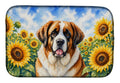 Saint Bernard in Sunflowers Dish Drying Mat Absorbent Dish Drying Mat Pad for Kitchen Counter Dish Drainer Mat for Countertop, 14 x 21", Multicolor