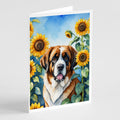 Saint Bernard in Sunflowers Greeting Cards Pack of 8 Blank Cards with Envelopes Whimsical A7 Size 5x7