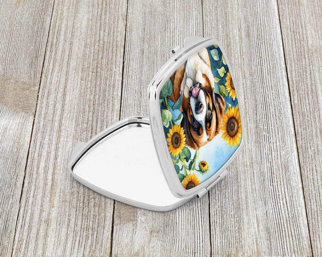Saint Bernard in Sunflowers Compact Mirror Decorative Travel Makeup Mirror for Women Girls Gifts Pocket Makeup Mirror Folding Handheld