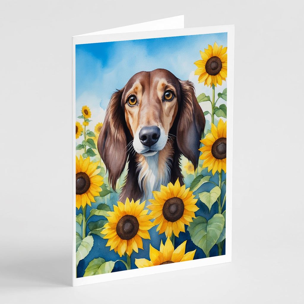 Saluki in Sunflowers Greeting Cards Pack of 8 Blank Cards with Envelopes Whimsical A7 Size 5x7