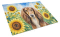 Saluki in Sunflowers Cutting Board Tempered Glass Kitchen Cutting Surface, Heat Resistant Chopping Board with Non-Slip Feet, Decorative Food Prep & Serving