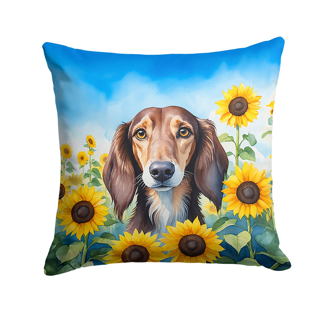 Saluki in Sunflowers Decorative Throw Pillow 18x18 Indoor Outdoor Accent Cushion, Fabric Cover with Insert for Sofa, Bed, Porch & Living Room
