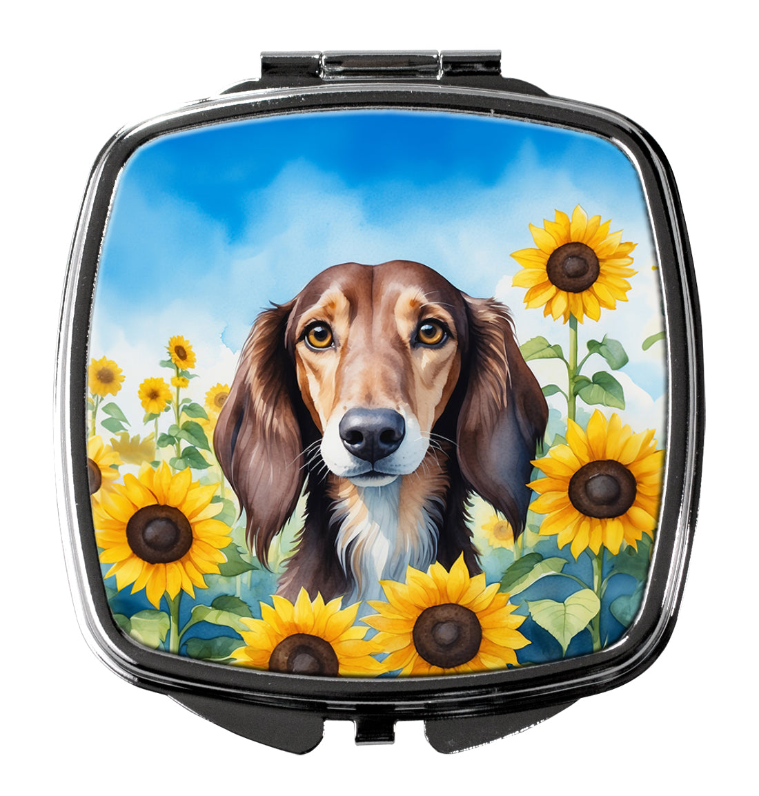 Saluki in Sunflowers Compact Mirror Decorative Travel Makeup Mirror for Women Girls Gifts Pocket Makeup Mirror Folding Handheld