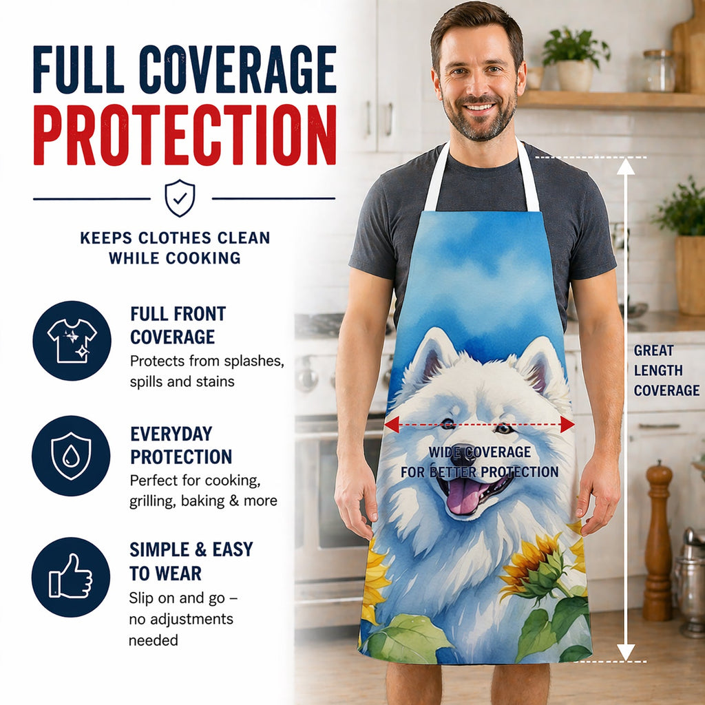 Samoyed in Sunflowers Apron Cooking Kitchen Server Baking Crafts Gardening for Adult Women Men, Unisex, Large, Multicolor