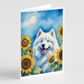 Samoyed in Sunflowers Greeting Cards Pack of 8 Blank Cards with Envelopes Whimsical A7 Size 5x7