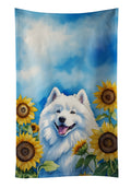 Samoyed in Sunflowers Kitchen Towel Velour Plush Front and Cotton Loop Back Machine Washable