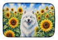 Samoyed in Sunflowers Dish Drying Mat Absorbent Dish Drying Mat Pad for Kitchen Counter Dish Drainer Mat for Countertop, 14 x 21", Multicolor