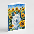 Samoyed in Sunflowers Greeting Cards Pack of 8 Blank Cards with Envelopes Whimsical A7 Size 5x7