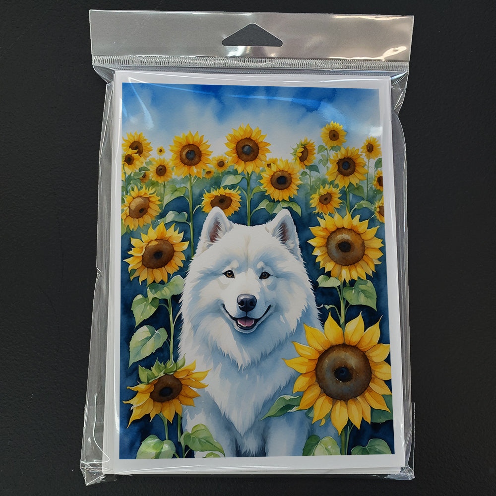 Samoyed in Sunflowers Greeting Cards Pack of 8 Blank Cards with Envelopes Whimsical A7 Size 5x7