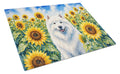 Samoyed in Sunflowers Cutting Board Tempered Glass Kitchen Cutting Surface, Heat Resistant Chopping Board with Non-Slip Feet, Decorative Food Prep & Serving