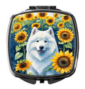 Samoyed in Sunflowers Compact Mirror Decorative Travel Makeup Mirror for Women Girls Gifts Pocket Makeup Mirror Folding Handheld