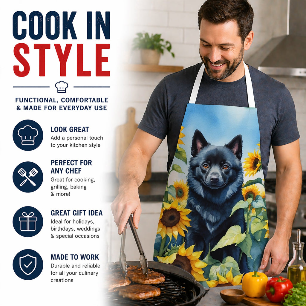 Schipperke in Sunflowers Apron Cooking Kitchen Server Baking Crafts Gardening for Adult Women Men, Unisex, Large, Multicolor