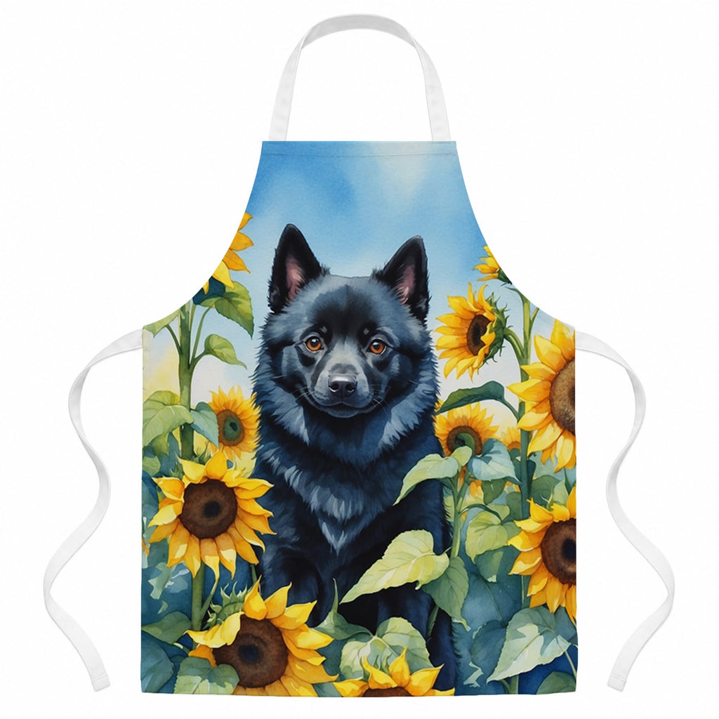 Schipperke in Sunflowers Apron Cooking Kitchen Server Baking Crafts Gardening for Adult Women Men, Unisex, Large, Multicolor