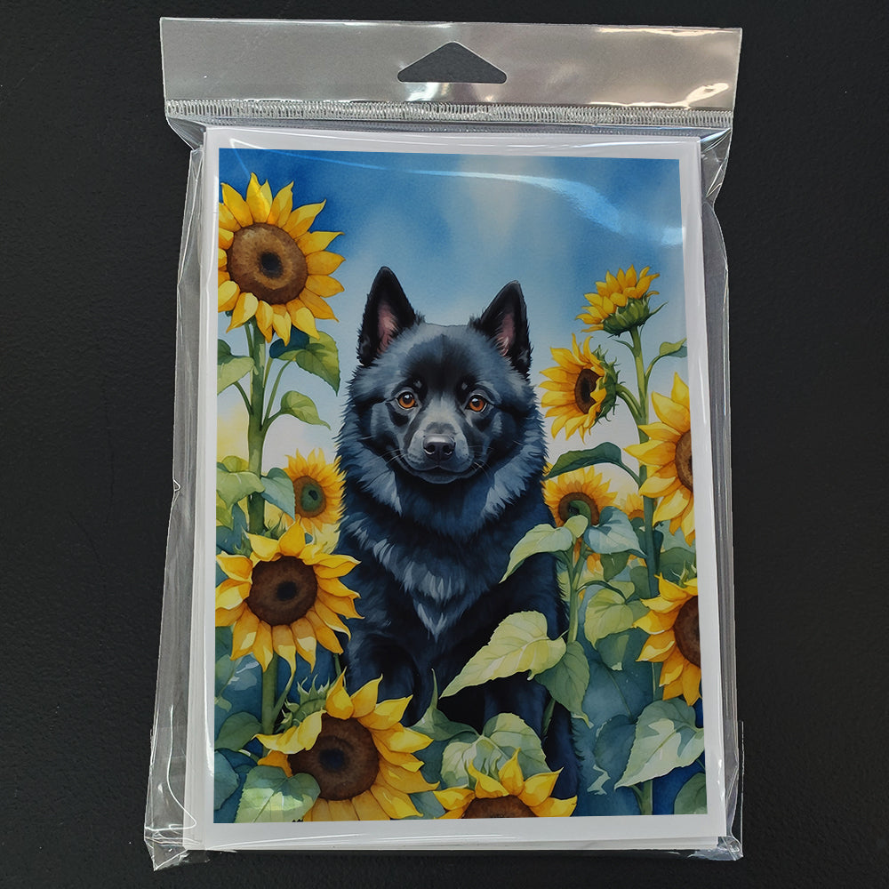 Schipperke in Sunflowers Greeting Cards Pack of 8 Blank Cards with Envelopes Whimsical A7 Size 5x7