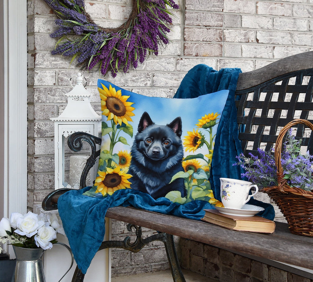 Schipperke in Sunflowers Decorative Throw Pillow 18x18 Indoor Outdoor Accent Cushion, Fabric Cover with Insert for Sofa, Bed, Porch & Living Room