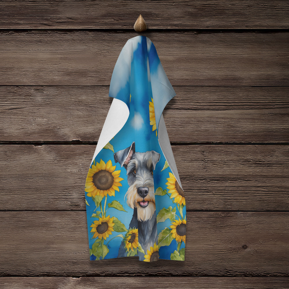 Schnauzer in Sunflowers Kitchen Towel Velour Plush Front and Cotton Loop Back Machine Washable