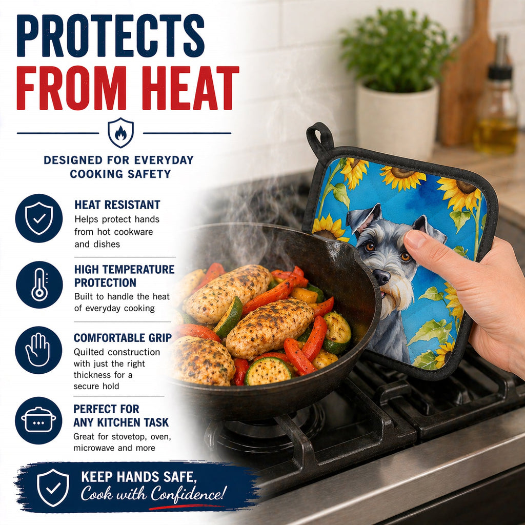 Schnauzer in Sunflowers Pot Holder Set of 2 Heat Resistant Quilted Hot Pads 7.5 x 7.5 Inch, Insulated Kitchen Trivets for Cooking & Baking