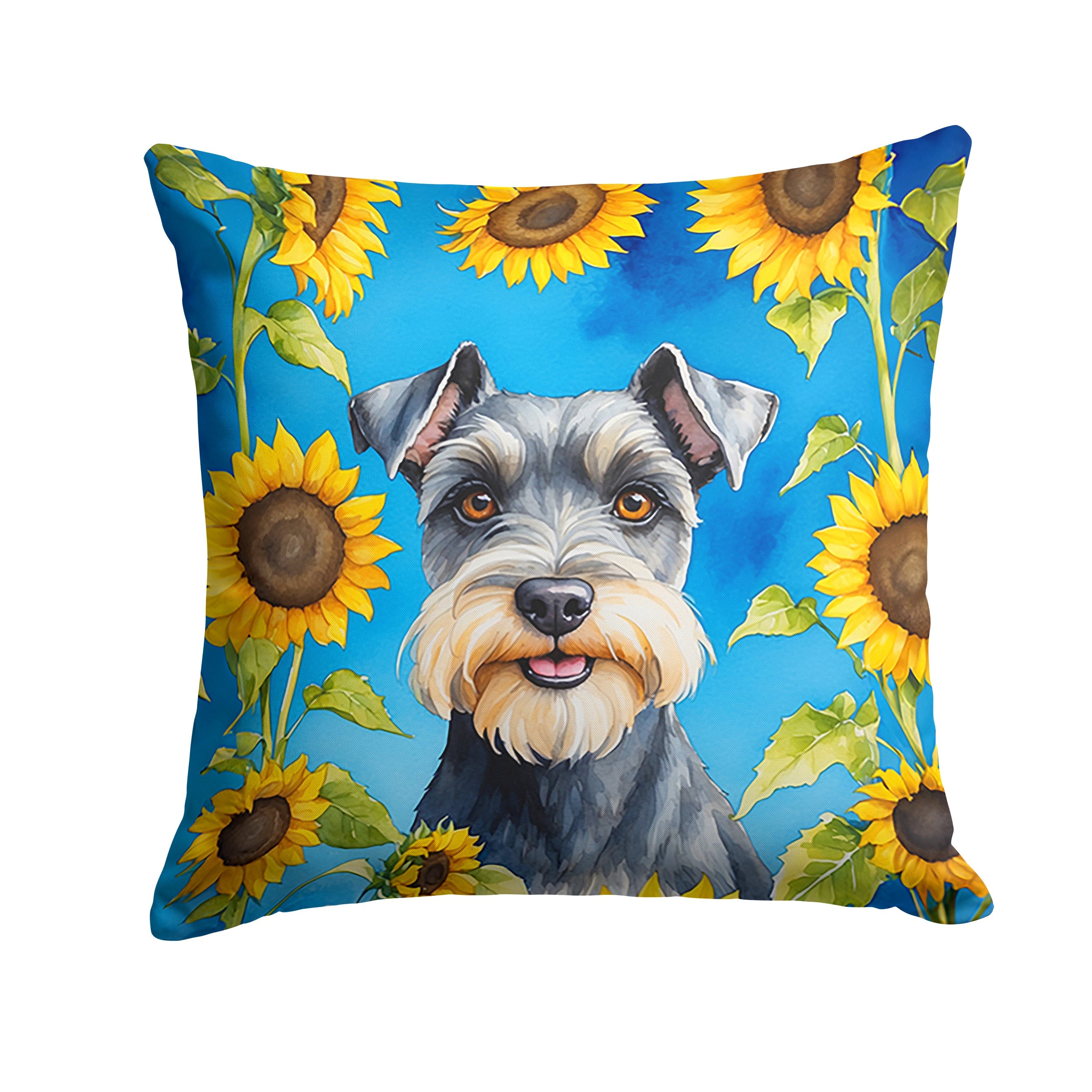 Schnauzer in Sunflowers Decorative Throw Pillow 14x14 Indoor Outdoor Accent Cushion, Fabric Cover with Insert for Sofa, Bed, Porch & Living Room