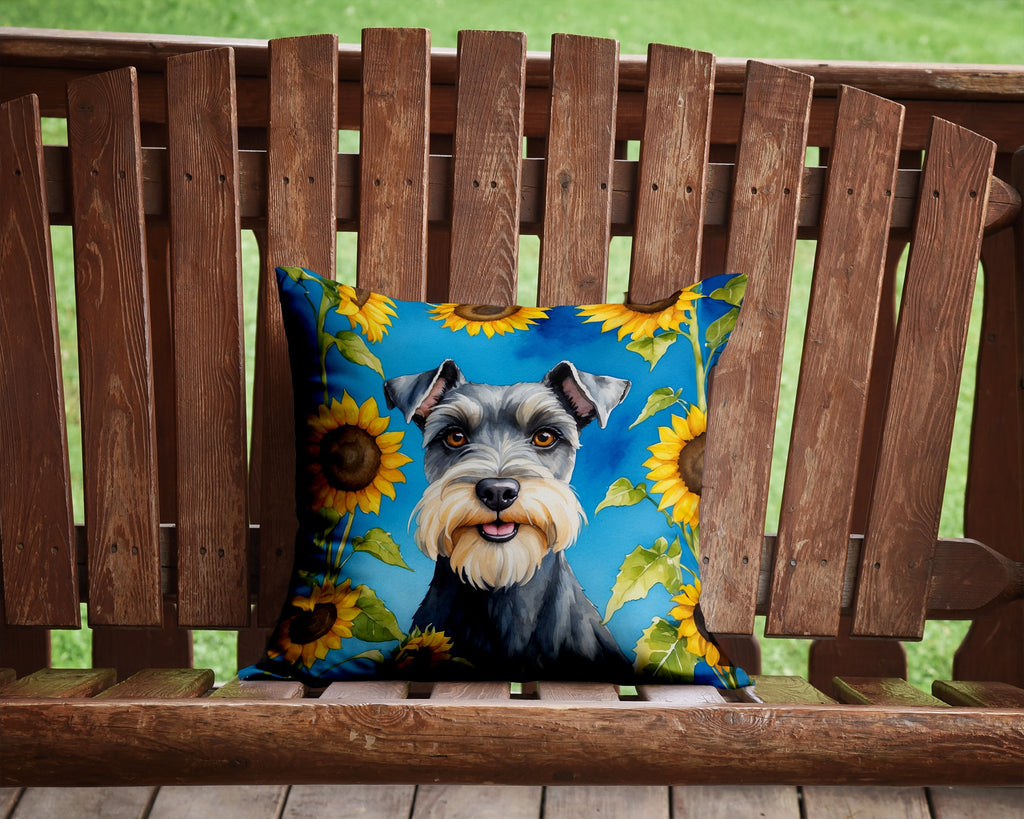 Schnauzer in Sunflowers Decorative Throw Pillow 14x14 Indoor Outdoor Accent Cushion, Fabric Cover with Insert for Sofa, Bed, Porch & Living Room