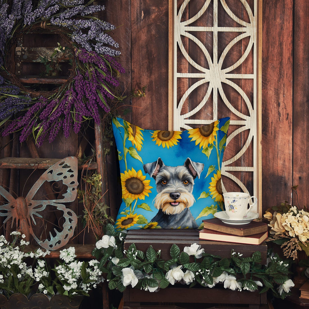 Schnauzer in Sunflowers Decorative Throw Pillow 14x14 Indoor Outdoor Accent Cushion, Fabric Cover with Insert for Sofa, Bed, Porch & Living Room