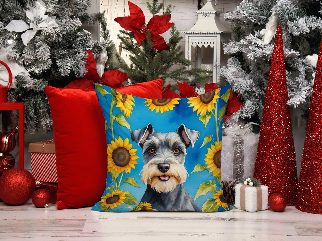 Schnauzer in Sunflowers Decorative Throw Pillow 14x14 Indoor Outdoor Accent Cushion, Fabric Cover with Insert for Sofa, Bed, Porch & Living Room