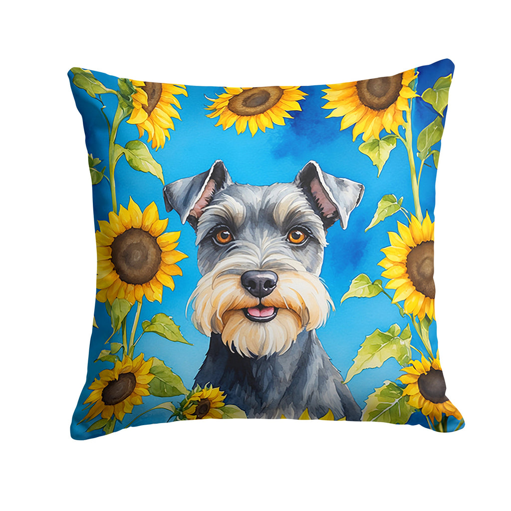 Schnauzer in Sunflowers Decorative Throw Pillow 18x18 Indoor Outdoor Accent Cushion, Fabric Cover with Insert for Sofa, Bed, Porch & Living Room