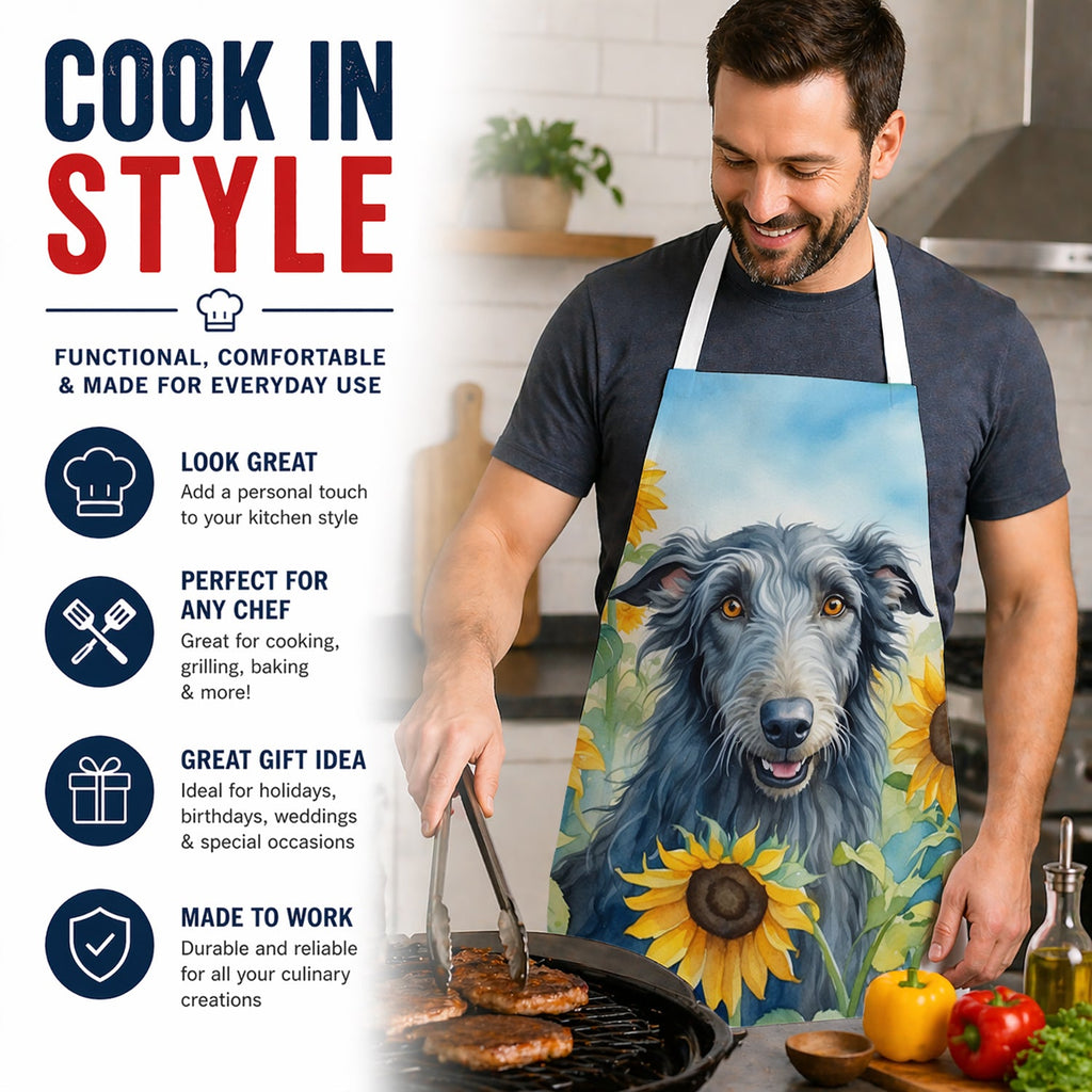 Scottish Deerhound in Sunflowers Apron Cooking Kitchen Server Baking Crafts Gardening for Adult Women Men, Unisex, Large, Multicolor