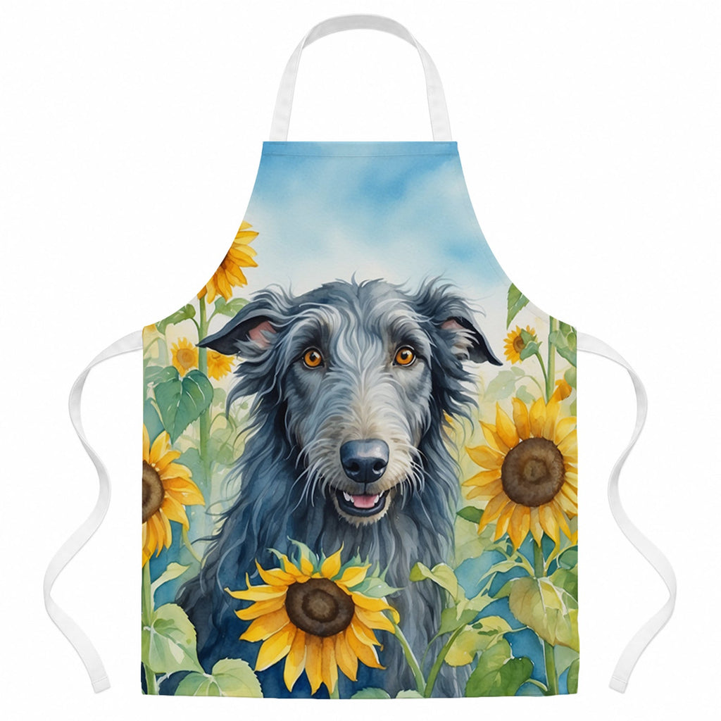 Scottish Deerhound in Sunflowers Apron Cooking Kitchen Server Baking Crafts Gardening for Adult Women Men, Unisex, Large, Multicolor