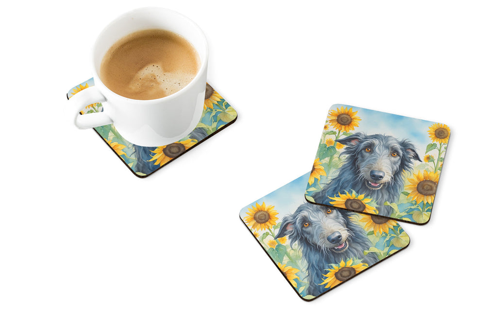 Scottish Deerhound in Sunflowers Foam Coasters Set of 4 Cup Coasters for Indoor Outdoor, Tabletop Protection, Anti Slip, Mouse pad Material