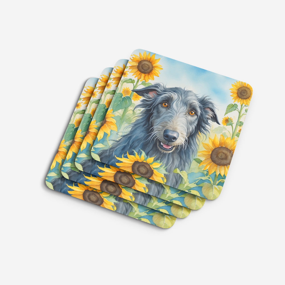 Scottish Deerhound in Sunflowers Foam Coasters Set of 4 Cup Coasters for Indoor Outdoor, Tabletop Protection, Anti Slip, Mouse pad Material