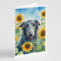 Scottish Deerhound in Sunflowers Greeting Cards Pack of 8 Blank Cards with Envelopes Whimsical A7 Size 5x7