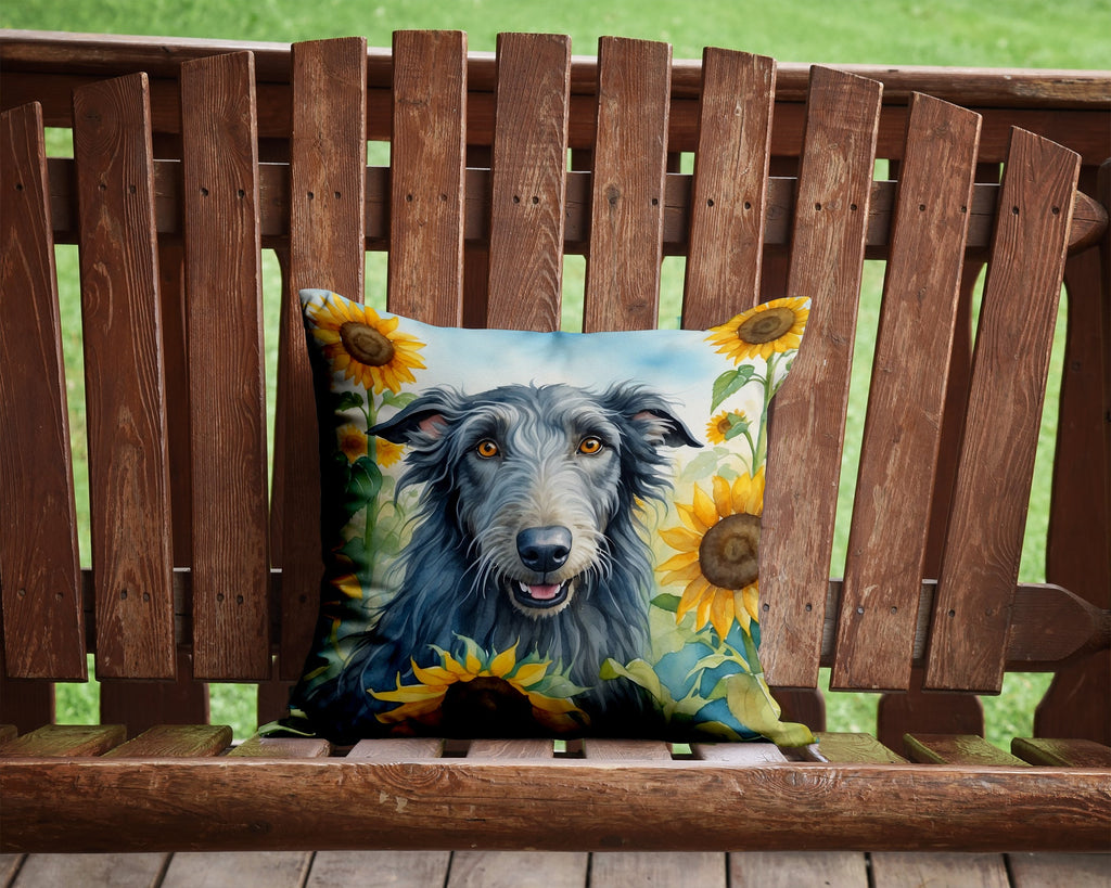 Scottish Deerhound in Sunflowers Decorative Throw Pillow 14x14 Indoor Outdoor Accent Cushion, Fabric Cover with Insert for Sofa, Bed, Porch & Living Room