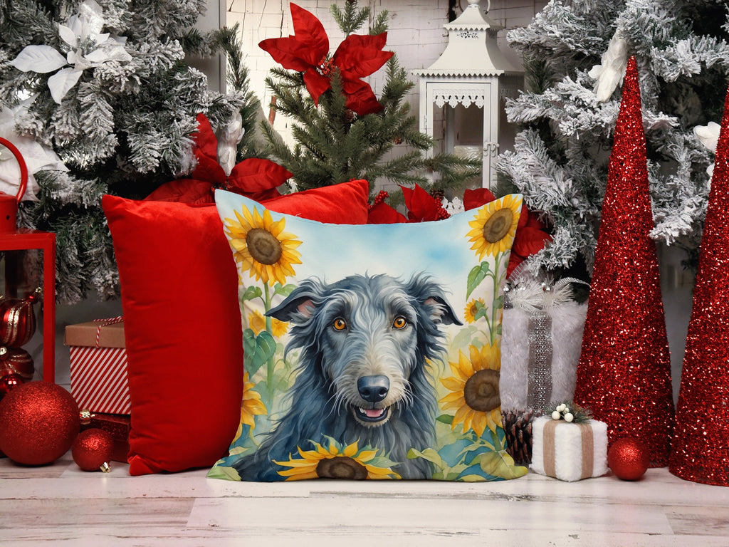 Scottish Deerhound in Sunflowers Decorative Throw Pillow 14x14 Indoor Outdoor Accent Cushion, Fabric Cover with Insert for Sofa, Bed, Porch & Living Room