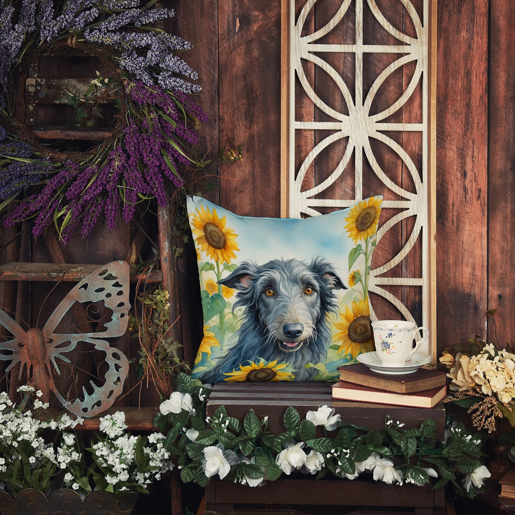Scottish Deerhound in Sunflowers Decorative Throw Pillow 18x18 Indoor Outdoor Accent Cushion, Fabric Cover with Insert for Sofa, Bed, Porch & Living Room