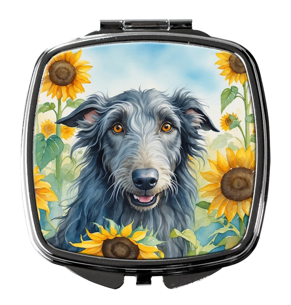 Scottish Deerhound in Sunflowers Compact Mirror Decorative Travel Makeup Mirror for Women Girls Gifts Pocket Makeup Mirror Folding Handheld