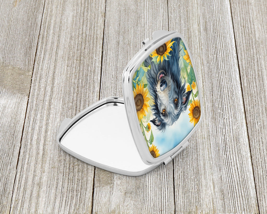 Scottish Deerhound in Sunflowers Compact Mirror Decorative Travel Makeup Mirror for Women Girls Gifts Pocket Makeup Mirror Folding Handheld