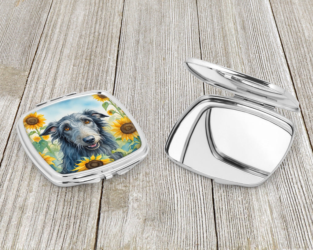 Scottish Deerhound in Sunflowers Compact Mirror Decorative Travel Makeup Mirror for Women Girls Gifts Pocket Makeup Mirror Folding Handheld