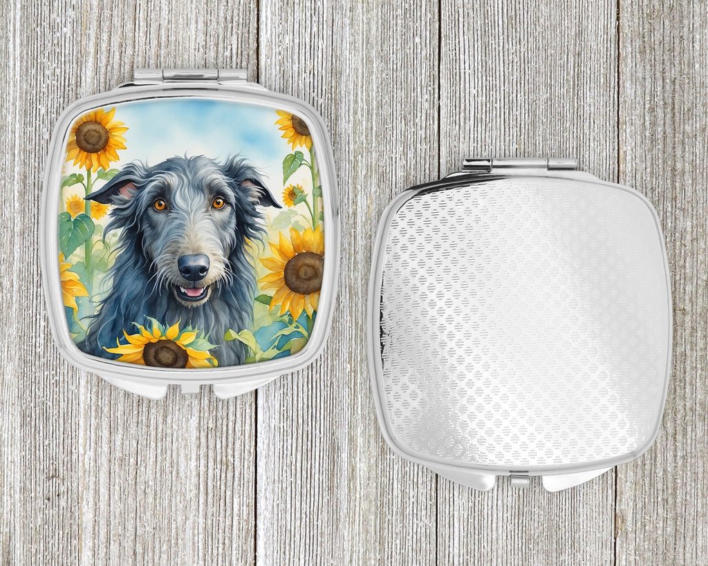 Scottish Deerhound in Sunflowers Compact Mirror Decorative Travel Makeup Mirror for Women Girls Gifts Pocket Makeup Mirror Folding Handheld