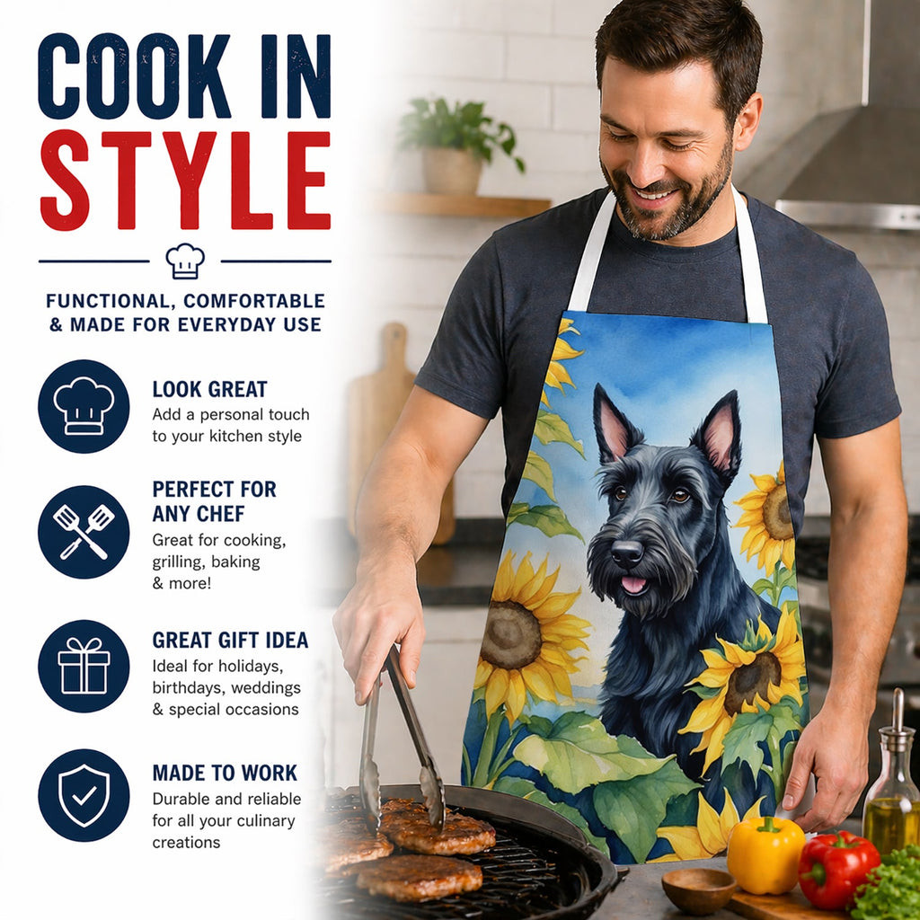 Scottish Terrier in Sunflowers Apron Cooking Kitchen Server Baking Crafts Gardening for Adult Women Men, Unisex, Large, Multicolor